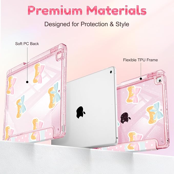 Mektron Sparkly Case for iPad 10.2 inch Glitter Tablet Cases for iPad 9th Gen 2021/8th Gen 2020/7th Gen 2019 Cover with Shiny Clear Back Shell Foldable Bling Smart Cover Blue Floral