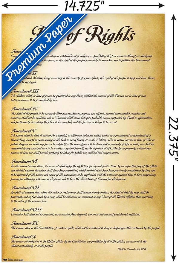 Trends International The United States of America - Bill of Rights Wall Poster, 14.725" x 22.375", Premium Poster & Mount Bundle