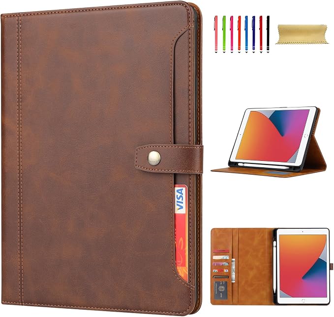 Flip Case for Apple iPad 10.2 9th 8th 7th Generation 2021/2020/2019 Pencil Holder Smart Cover Auto Sleep Wake Protective Documents Pocket Stand Snap Closure Case for iPad 10.2 Inch Black