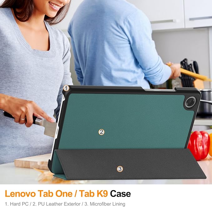 Smart Case for Lenovo Tab One / K9 8.7 Inch 2025 TB305XU/TB305FU Lightweight Trifold Stand Cover Auto Wake Sleep Blackish Green