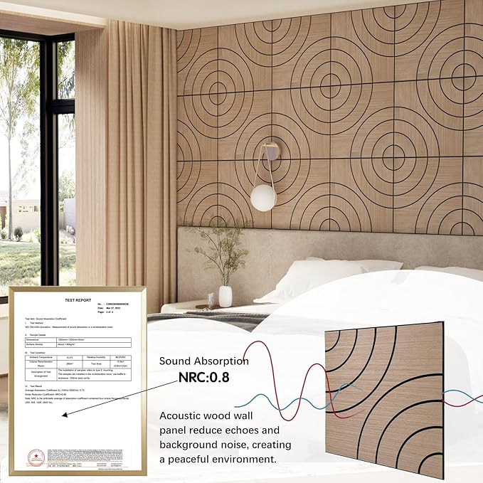 ARMURO 4 Packs Acoustic Wall Panels - Self-Adhesive 3D Wood Slat Wall Panel- Peel and Stick Sound Absorbing Panels for Noise Reducing - Feature Wall Decor for Home & Office