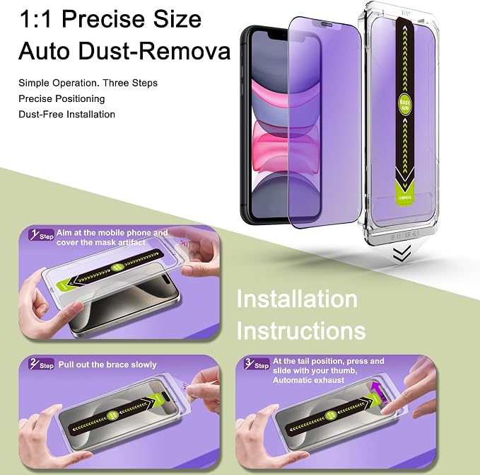 (2-Pack Anti Blue Light Matte Screen Protector for iPhone 11/XR (6.1-Inch)9H Tempered GlassAnti-GlareFull CoverageAnti-FingerprintAuto Dust RemovalBubble-Free