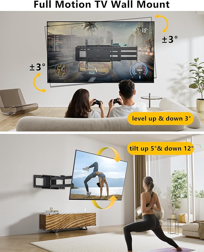 48'' Extension Extra Long Arm TV Wall Mount with Power Strip, Heavy Duty Full Motion TV Wall Mount for 37 to70,75,77,80,85'' Screens, Max VESA 600x400mm, Hold 110 lbs, 16''-24'' Wood Studs