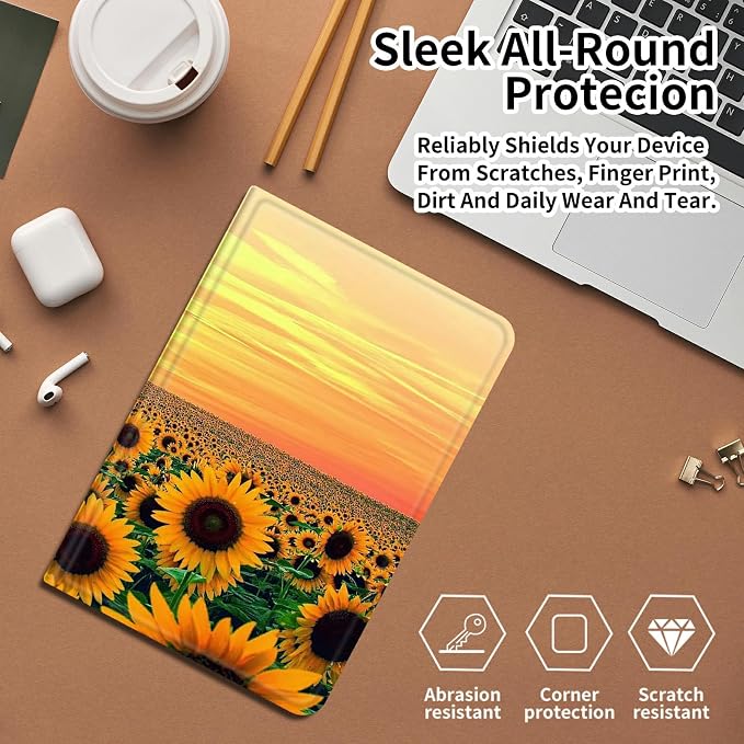Case for Fire 7 Tablet &amp Fire 7 Kids (12th Gen 2022 Release) - Slim PU Leather Protective Smart Cover with Auto Sleep/Wake &amp Multi-Angle StandBlue Dandelion
