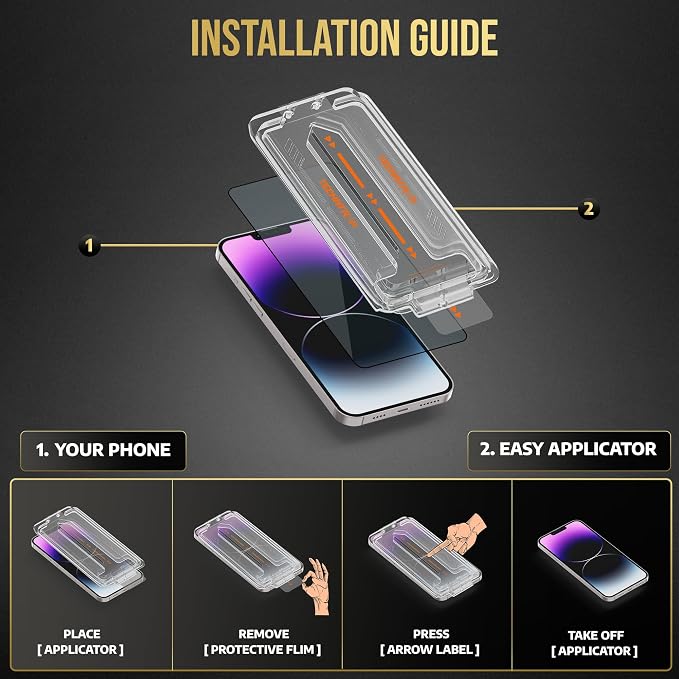 Tempered Glass for iPhone 15/16 Screen Protector Easy Install 9H+ Hardness Edge to Edge Coverage Thin &amp Ultra Clear Easy Applicator Pack of 2