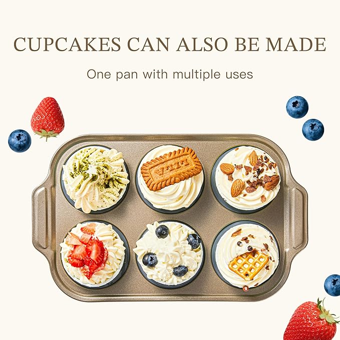 LCKitchen 2-Pack Foldable Nonstick Silicone Muffin Pans For Baking, 6 Cups Cupcake Tin, Egg Molds, Baking For Brownies. Easy To Pop And Clean. Dishwasher Safe BPA Free.