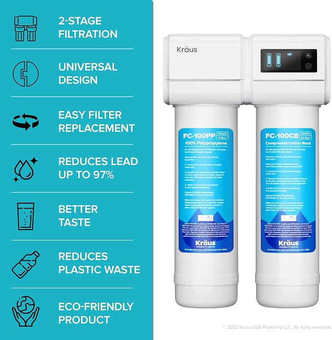 KRAUS Purita 2-Stage Carbon Block Under-Sink Water Filtration System