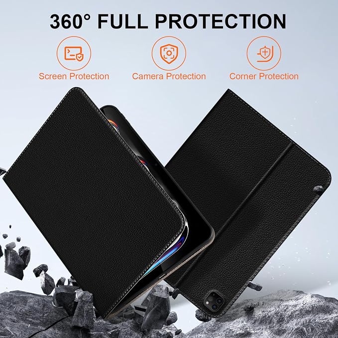 Leather Case for iPad Pro 13 (M4/M5) 2024/2025 Black | Premium Leather Business Folio Stand Cover Auto Wake/Sleep Multiple Viewing Angles
