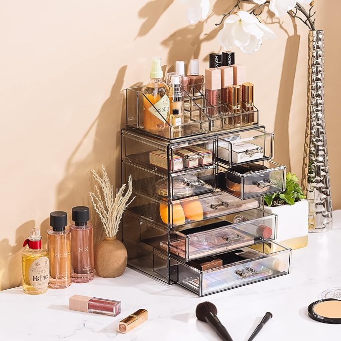 Sorbus Clear Cosmetic Makeup Organizer - Make Up & Jewelry Storage, Case & Display - Spacious Design - Holder for Dresser, Bathroom, Vanity & Countertop (3 Large, 4 Small Drawers) [Black Jewel]