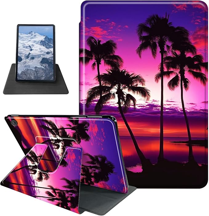 Case for Kindle Fire 7 Tablet (12th Generation 2022 Release) Baseball Theme 360 Degree Rotating Stand Protective Cover with Auto Sleep/Wake for Fire 7 2022 Tablet