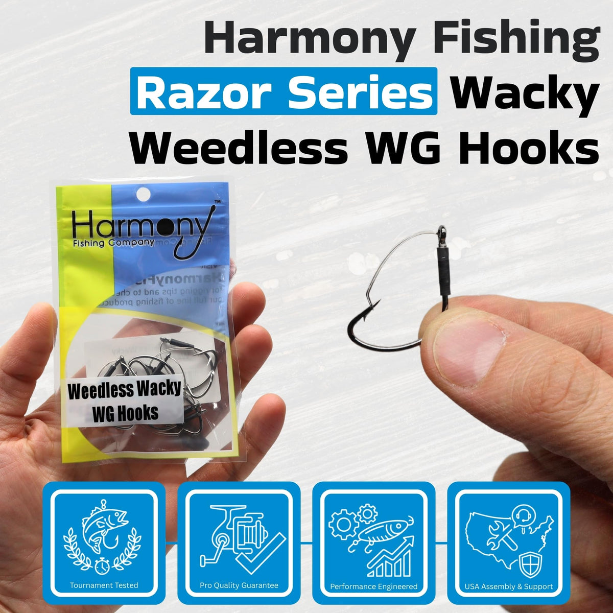Harmony Fishing - Razor Series Wacky Weedless WG Hooks (Size 1, 10 Pack) - The Ultimate Bass Fishing Hooks for The Wacky Rig & Neko Rig