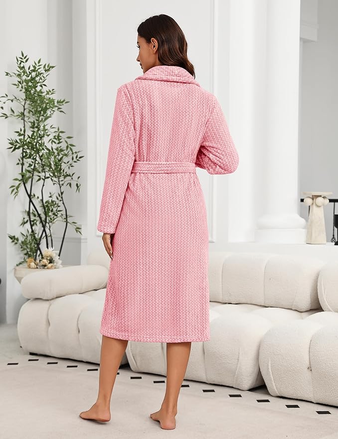 Ekouaer Women's Robe Plush Soft Long Bathrobe Cozy Warm Shawl Collar Spa Robe with Pockets