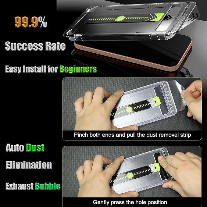 16 Pro Screen ProtectorAuto-Dust Removal Compartment With IPhone 16 Pro Screen Protector with Dust Free Chamber [Zero Bubble] 9H+Tempered Glass Films Shockproof (16 Pro)