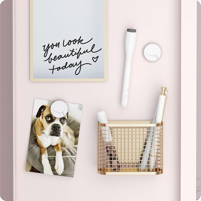 U Brands Magnetic Locker Accessories and Decorating Kit, Back to School Essentials, Mirror Markerboard, Gold Magnetic Cup, Marble Magnets and Dry Erase Marker