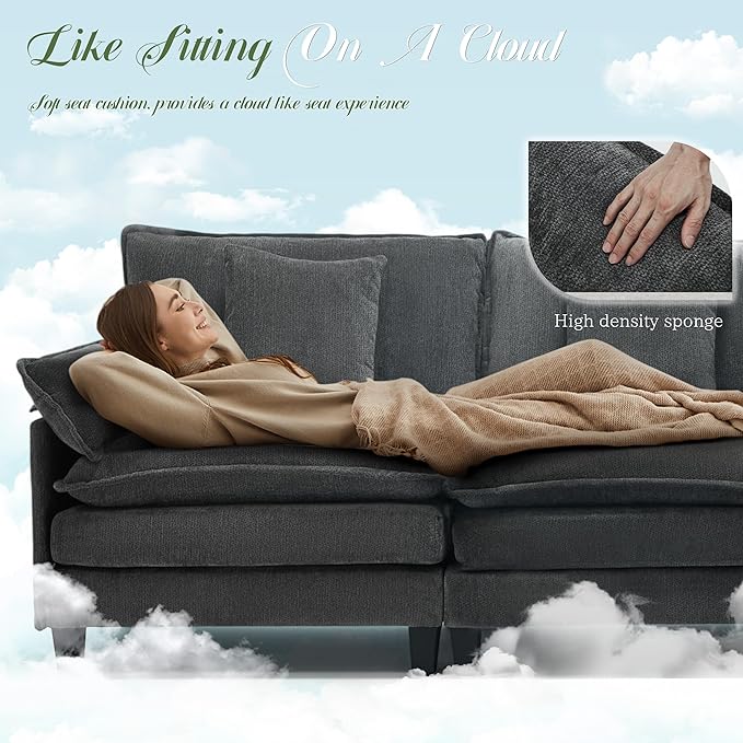 Modular Sectional Sofa, Comfy Cloud Couch with Movable Ottoman, Deep Seat Couches for Living Room, Bedroom and Apartment, 106" U Shaped Modern Sofa with Pillows, Grey