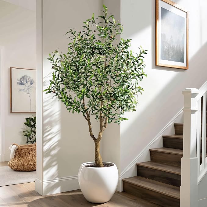 Tall Artificial Tree Large Faux Olive Tree with Pot Indoor Outdoor Realistic Floor Big Fake plantas for Home Living Room Master Bedroom Office Porch Outside Patio arboles artificiales para decoracion