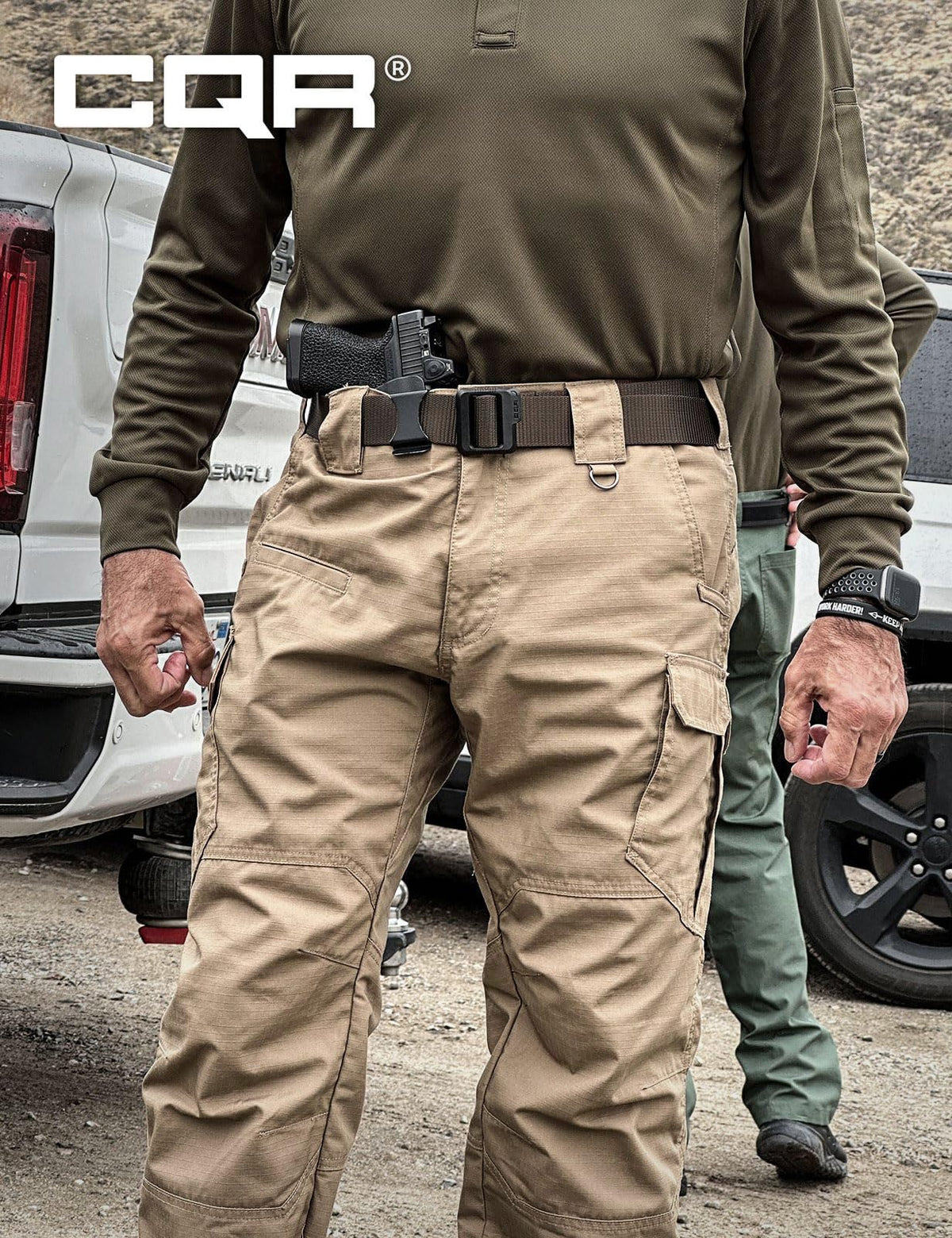 CQR Men's Tactical Pants, Water Resistant Ripstop Cargo Pants, Lightweight EDC Work Hiking Pants, Outdoor Apparel, Raider Mag Pocket Khaki, 32W x 30L
