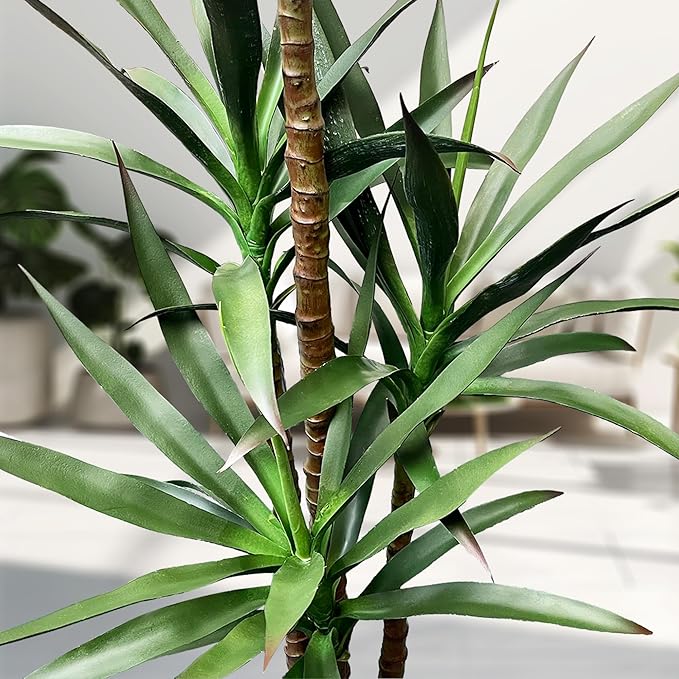 Artificial Trees 6Ft Faux Tree 4 Heads Agave Plant, Tall Fake Plant with Plastic Pot for Home Decor, Office Decor