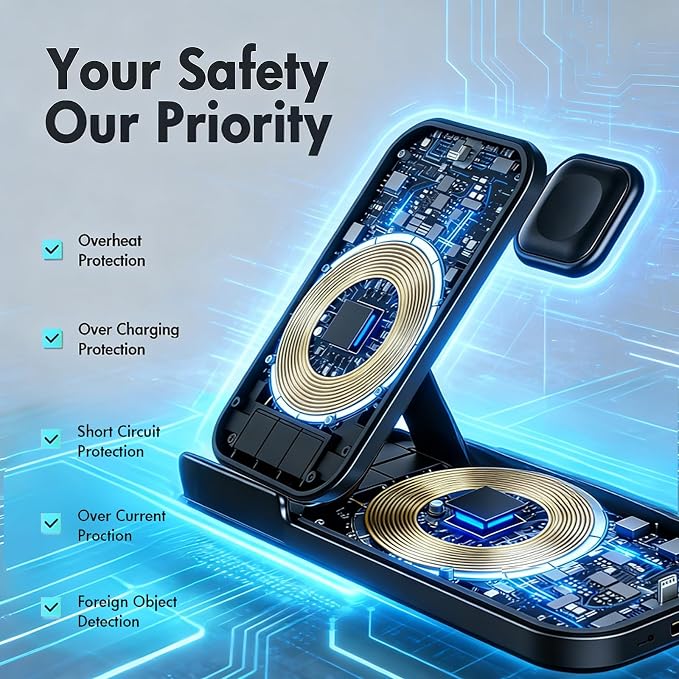 5 in 1 Wireless Charging Station for Multiple Devices Premium Fast Charging Stand for Apple Samsung Android Dual Phone Dock with USB Port for Desk Nightstand
