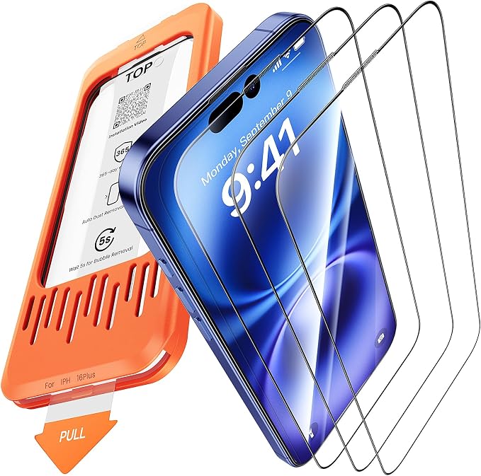 3-Pack for iPhone 16 Plus/15 Plus Screen Protector Privacy 9H+ Tempered Glass Scratch &amp Drop Resistant Smooth &amp Clear Easy Installation Full Coverage