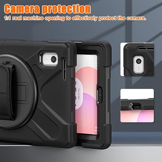 Junfire Shockproof Case for Lenovo Tab M9 2023 with Built-in Screen Protector, Heavy Duty Rugged Case with 360°Rotatable Kickstand/Hand Strap/Stylus Holder for TB-310FU/TB-310FX, Black