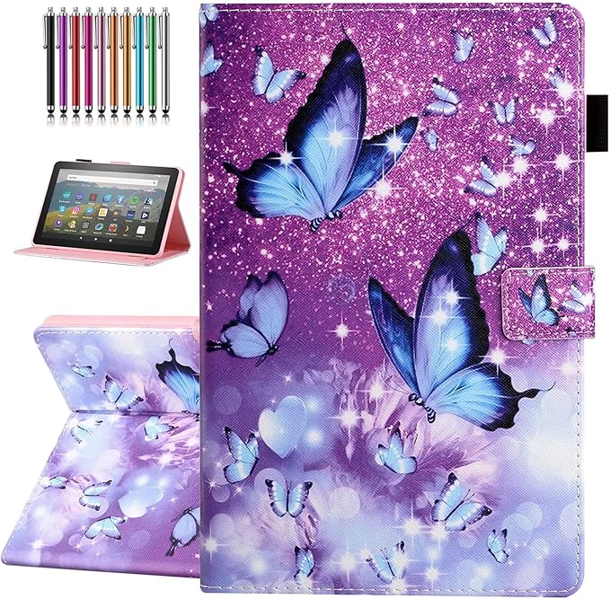 Case for Amazon Fire HD 8 &amp 8 Plus (12th/10th Generation 2024/2022/2020 Release) Pen Holder Premium PU Leather Stand Cover with Smart Auto Wake/Sleep Green Tress