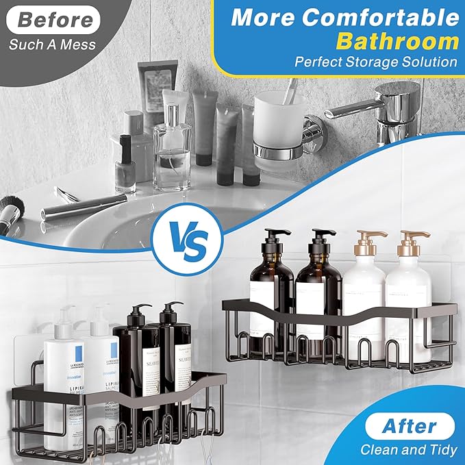 EUDELE 5-Pack Rustproof Stainless Steel Shower Caddy Set– No Drill Adhesive Bathroom Organizer, Space-Saving Shower Shelves for Apartment Essentials, Bathroom/Kitchen Storage Home Decor-L Size