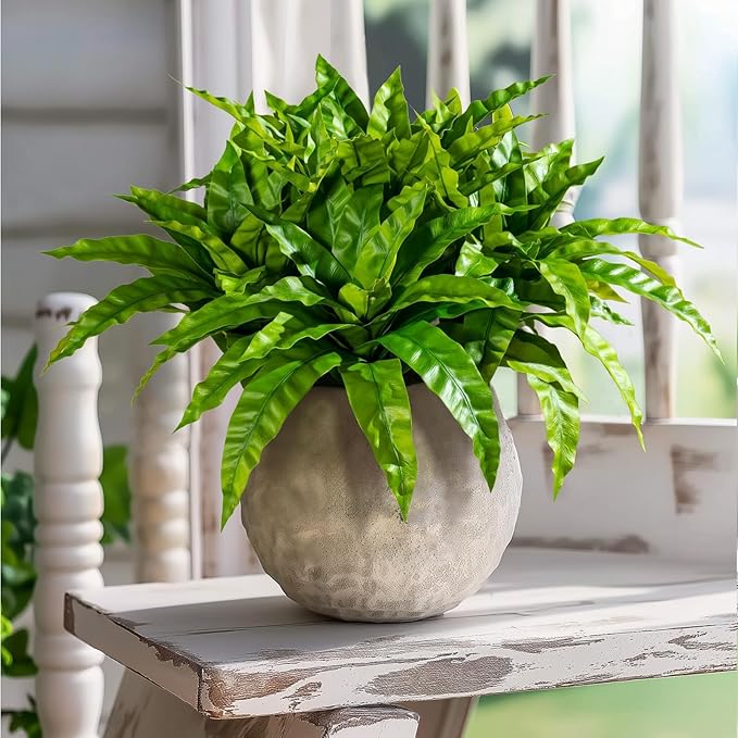 4 Pcs Artificial Greenery Stems Fake Bird Nest Fern Faux Branches Artificial Plants Realistic Fake Dracaena Realistic Plants for Indoor Outdoor Porch Patio Home Office Living Room Decor (Bright Green)