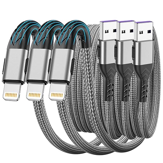 AWIC Compatible with i Phone, USB A to Lightniing Cable, 3Pack 10FT Long Fast Charging Cord Braided Appple Phone Cable for i Phone 14 13 12 11 Pro Max XS XR and More - Grey