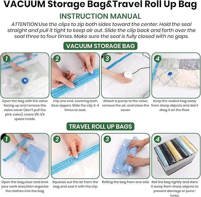 Vacuum Storage Bags,10Pack Vacuum Seal Bags for Clothing,Bedding,Clothes,Comforters,Blankets,Pillows-5 Jumbo+5Large Space Bag Vacuumm Storage Bag Hand Pump Inclued
