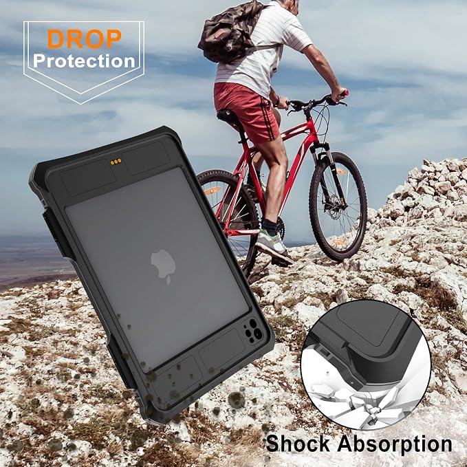 10.2 Waterproof Case Compatible with iPad 9th 8th 7th Generation 2021/2020/2019 Built-in Screen Protector with Strap Stand Pencil Holder Full Body Heavy Duty Protective Shockproof