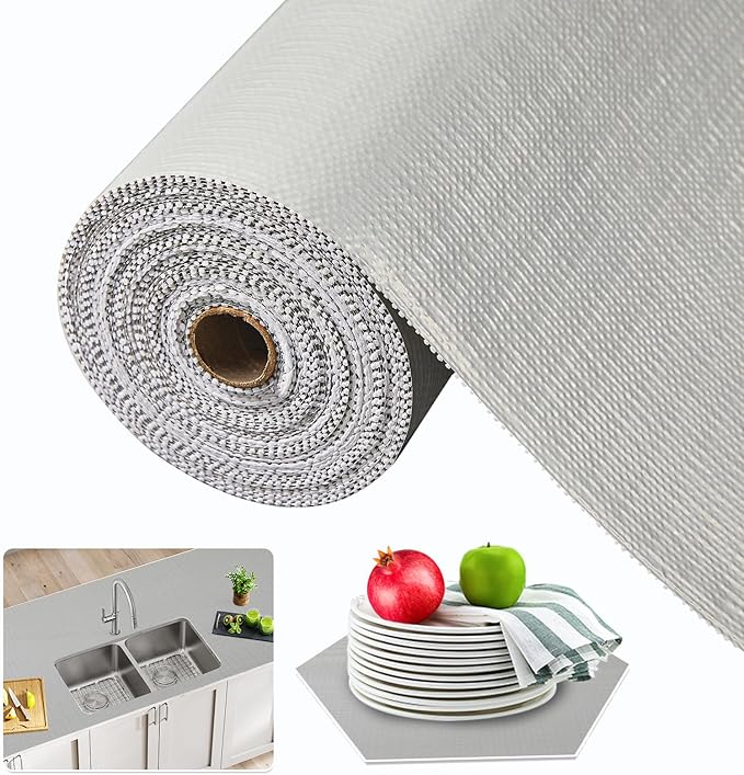 Beautysaid Shelf and Drawer Liner for Kitchen Cabinet, Non Adhesive Non Slip Shelf Paper Waterproof Washable Thickened for Dresser Pantry Shelve Bathroom Protector Liner(Light Grey,23.6 in x 10 FT)