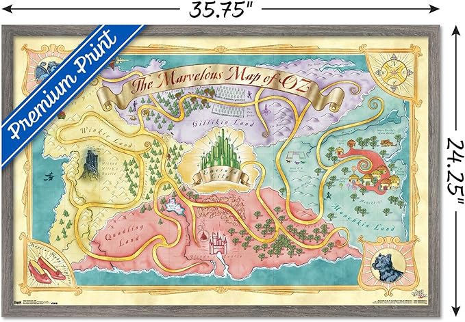 The Wizard Of Oz - Map Wall Poster, 34L" x 22.4W", Barnwood Framed Version