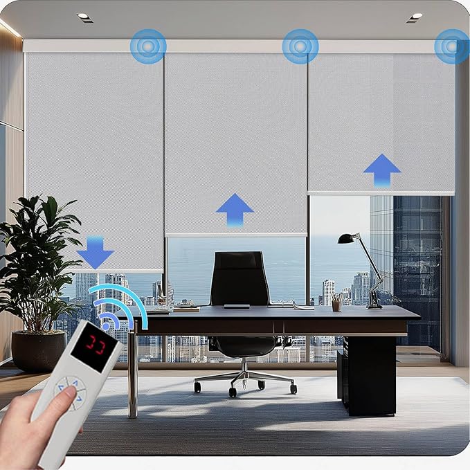 COOLWINDS Motorized Blinds with Remote Cordless Automatic Motorized Shades Custom Blinds for Windows Smart Curtains Compatible with Alexa Google Home(Solar Grey,W48 x H72in)