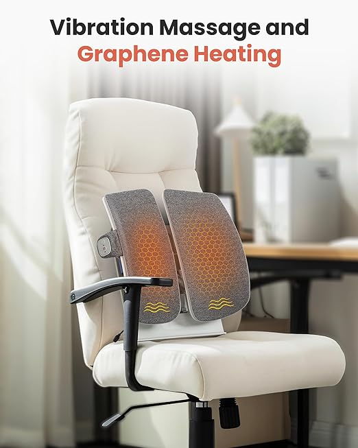 COMFIER Heated Lumbar Support Pillow with Vibration Massage, Back Support Cushion for Office Chair, Graphene Heating Chair Back Massager for Car Gaming Chair, Adjustable Height Up to 18.1 Inches