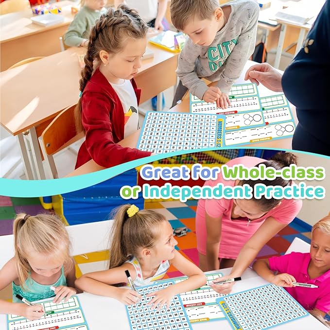 12 Pack Numbers 1-120 Chart Dry Erase Flash Card,12" x 9" Number Line Ten Frame Math Manipulatives Small White Board for Student Teacher Kindergarten 1ST 2ND Classroom Homeschool Supplies