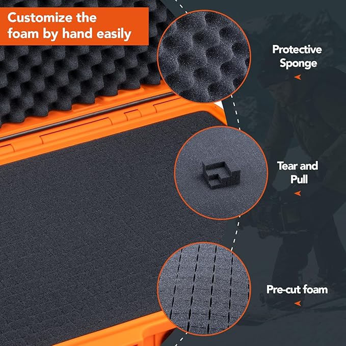 Lykus HC-4410 Waterproof Hard Case with Customizable Foam Insert, Interior Size 17.32x11.42x4.72 in, Suitable for up to 16" laptop,Starlink Mini,keyboard,drill,audio mixer,mic,flashlight,and more