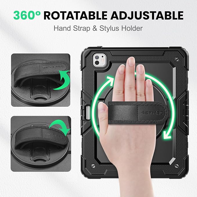 SEYMAC for iPad 9th/8th/7th Generation Case 10.2 2021-2019 Full-Body Shockproof Protective Case with Screen Protector Rotating Stand/Handle/Shoulder Strap for iPad 10.2 Blue/Black