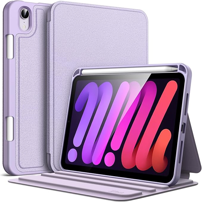 JETech Folio Case Cover for iPad mini A17 Pro/6th Gen (2024/2021) Black | Multi-Angle Stand Cover Pencil Holder Slim Protective Cover Auto Wake/Sleep