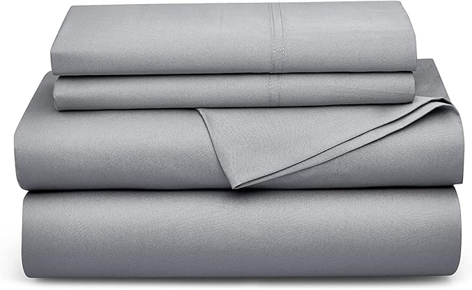 Bedsure King Size Sheet Set, Cooling Sheets, Rayon Derived from Bamboo, Deep Pocket Up to 16", Breathable & Soft, Bed Sheets, Hotel Luxury Silky Bedding for Hot Sleepers, Silver Grey