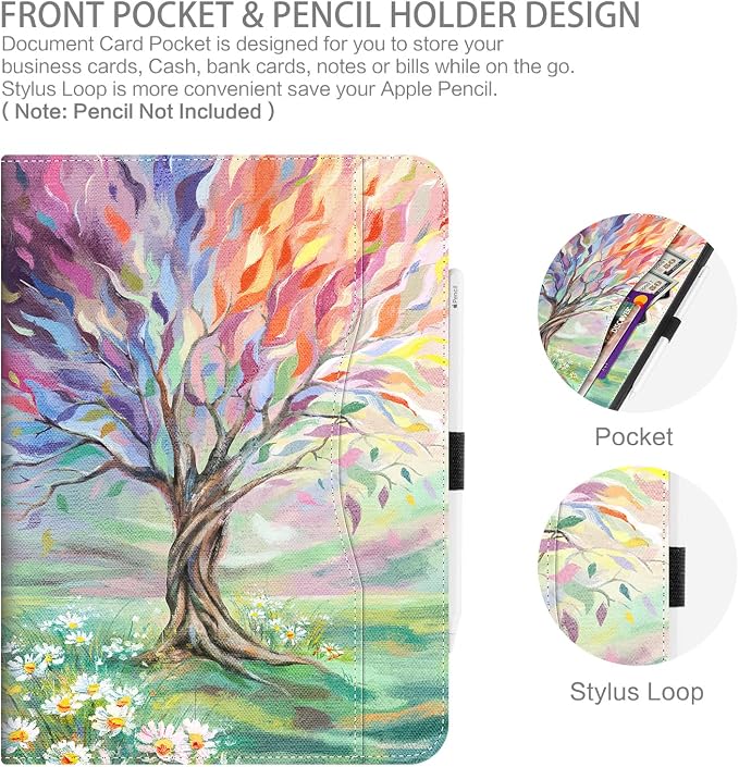 for iPad Air 13 inch Case (M4/M3/M2) iPad Pro 12.9 inch Case Hummingbird | Premium Leather Business Folio Case with Pencil Holder Multi-Angle View Adjustable Stand Pocket/Hand Strap/Auto Wake Sleep
