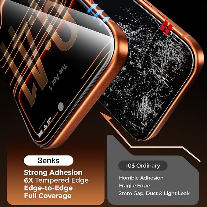 BENKS GlassWarrior for iPhone 17 Pro Max Screen Protector [TÜV Rheinland Anti-Reflection] [3D Curved Full Coverage] 9H+ Tempered Glass Military-Grade Shatterproof &amp Scratch Resistant Eye-Friendl