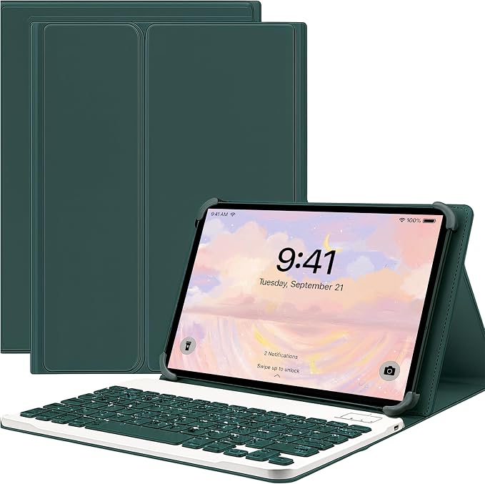 for Hasskya K80 / ACER ICONIA M10-11-K21V Tablet Case with Detachable Magnetic Keyboard Fits 9-11 Inch Tablets TPU Protection Premium PU Leather Type-C Charging (Black)