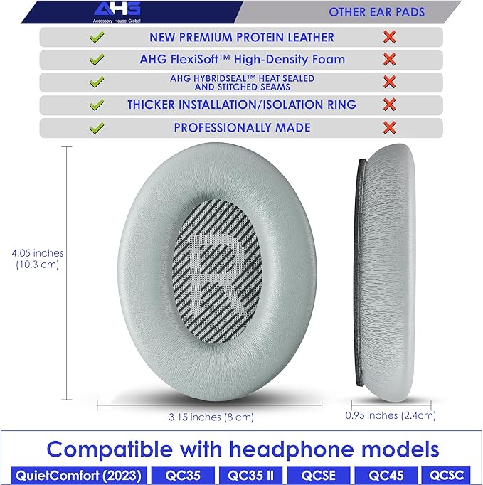 Replacement QC Ear Pad and Headband Pad Kit Cushion. Compatible with Bose QuietComfort (2023) QC45 QC35 QC35 II QC SC QC SE Wireless Noise Cancelling Headphones (Grey)