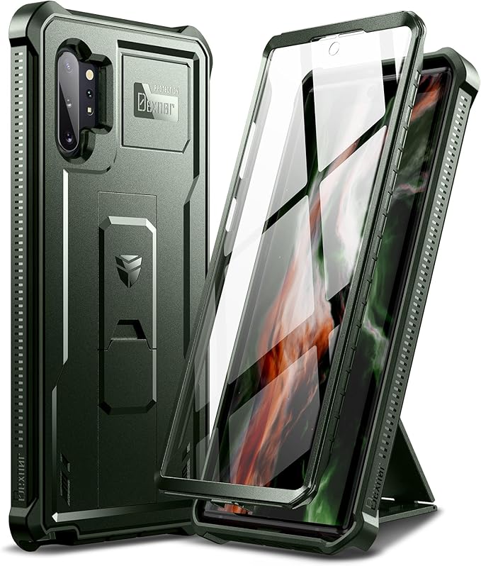 Dexnor for Samsung Galaxy Note 10+ Plus Case [Built in Screen Protector and Kickstand] Heavy Duty Military Grade Protection Shockproof Protective Cover for Samsung Galaxy Note 10 Plus (Army Green)