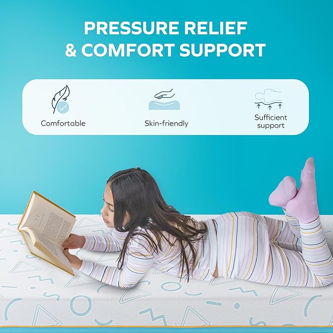 MLILY JAMA 8 Inch Kids Twin Size Mattress, Memory Foam Medium Firm, Made in The USA of US Foam and Global Materials,CertiPUR-US Certified,75x38x6,Blue