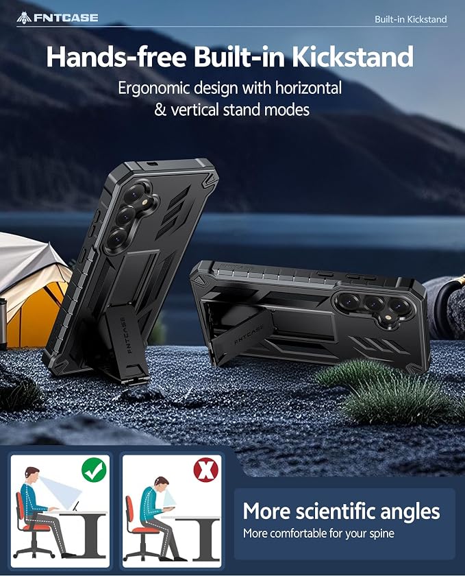 FNTCASE for 11 Pro XL Case Rugged Kickstand 2 Front Frames Black | Built-in Screen Protector 20FT Military-Grade Drop Protection Rugged Heavy Duty Shockproof Full Body Protective Cover