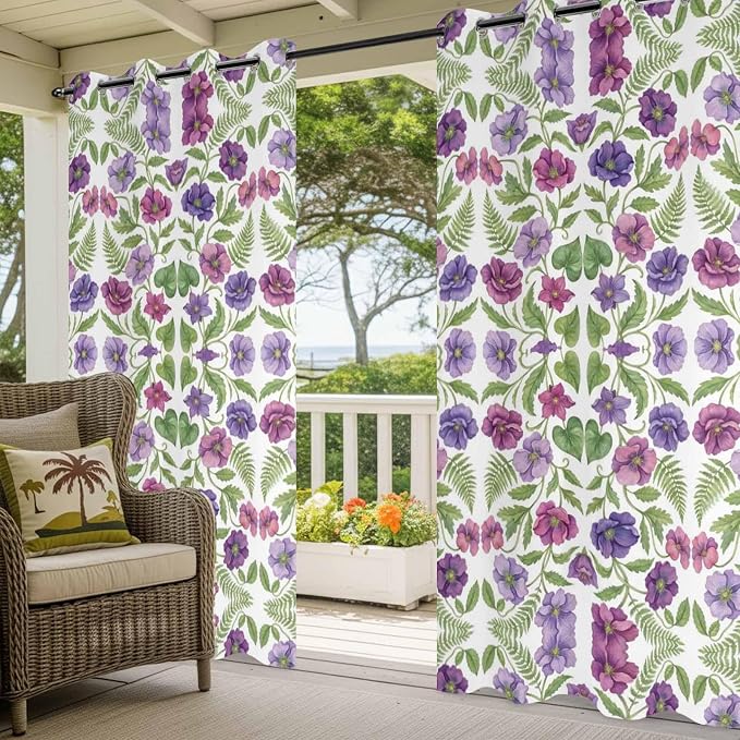 Flowers Outdoor Curtains for Patio Summer Floral Pastoral Farmhouse Plant