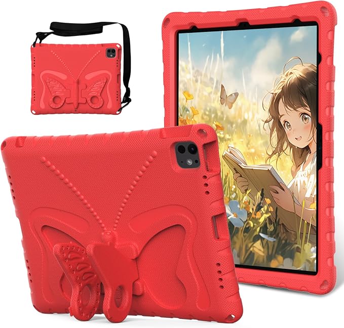 Kids Case for iPad Air 13 (2026/2025/2024) M4/M3/M2 &amp iPad Pro 13 2024 &amp iPad Pro 12.9 Cover 6th/5th/4th/3rd Gen (2022/2021/2020/2018) DIY Figures EVA Rubber Handle Stand Shockproof Bumper