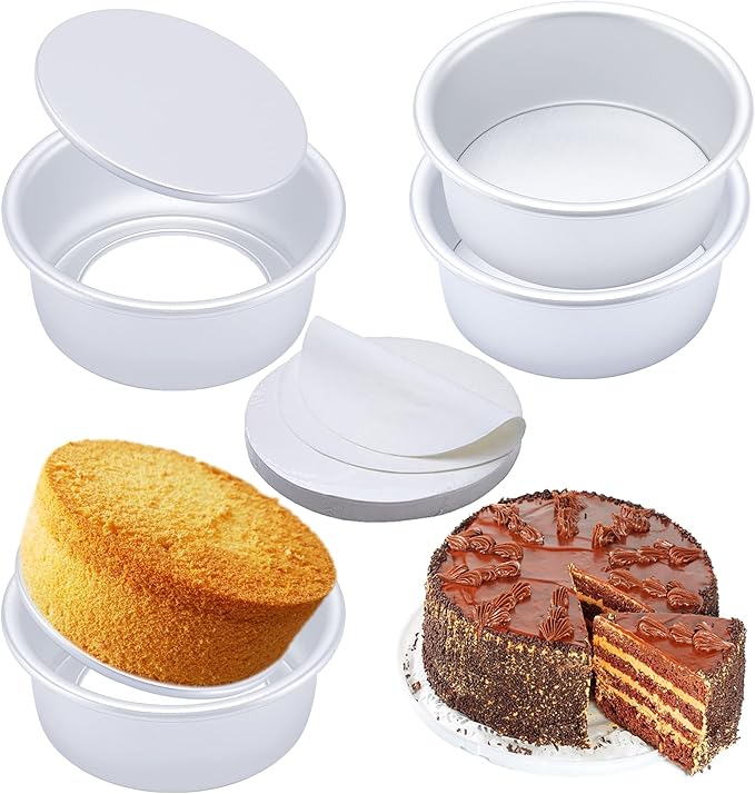 6 Inch Cake Pans Set of 4, Nonstick Aluminum Pans with 100 Parchment Paper